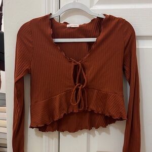 Rust Long Sleeve Ribbed Top